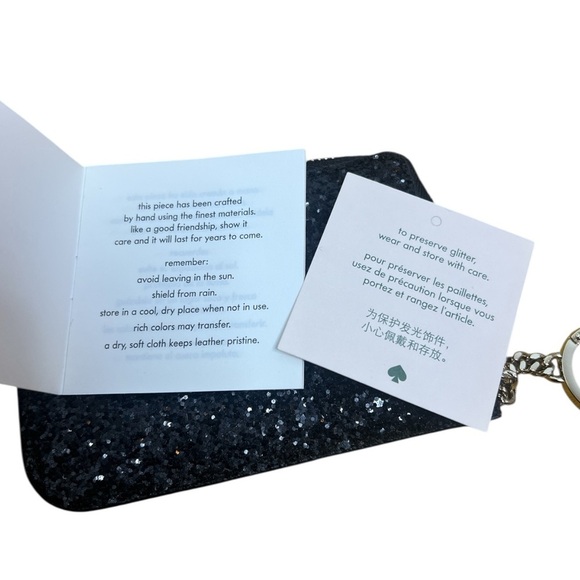 KATE SPADE Odette Black Glitter Keychain Cardholder Zip Wallet - Picture 5 of 11